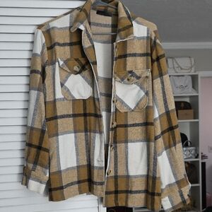 Men's Plaid Overshirt Jacket - Mustard & White